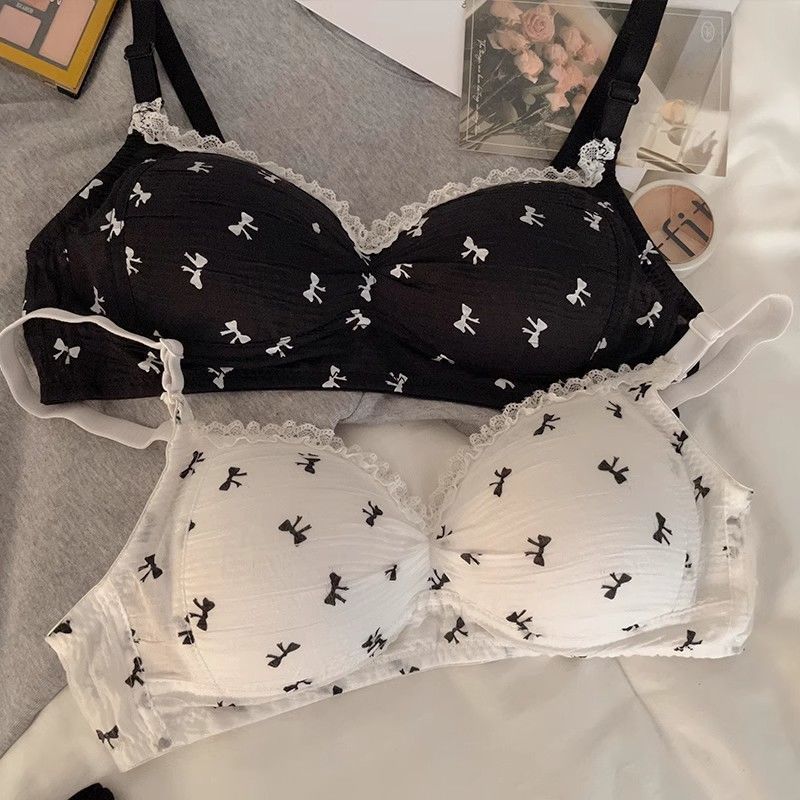 Girls Cute Black White Bras Butterfly Pattern Underwear Simple Lingerie For Female Bras