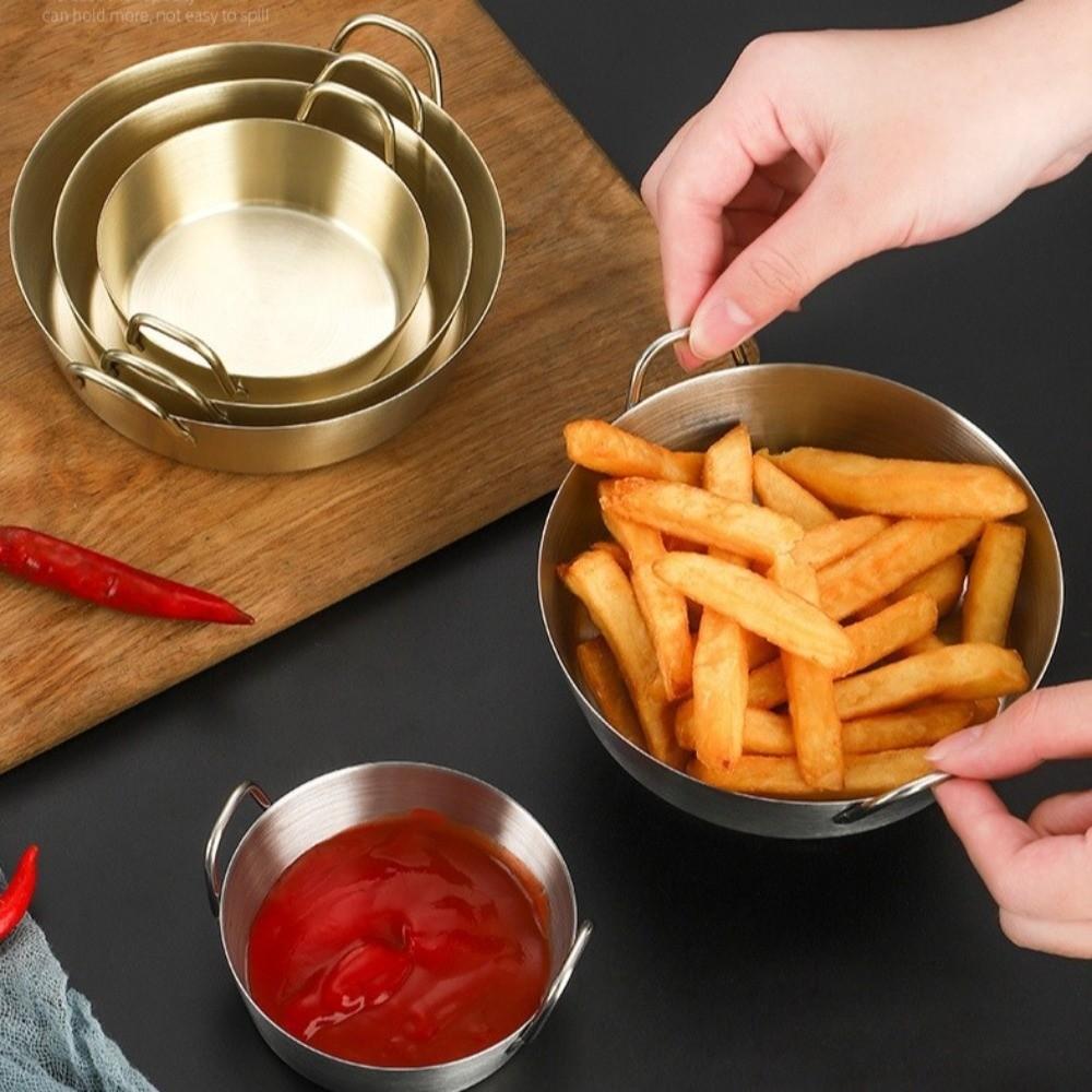 Round Two-Ear Snack Dish 304 Stainless Steel Dual Handle Bowl New Seasoning Cup Kitchen Use
