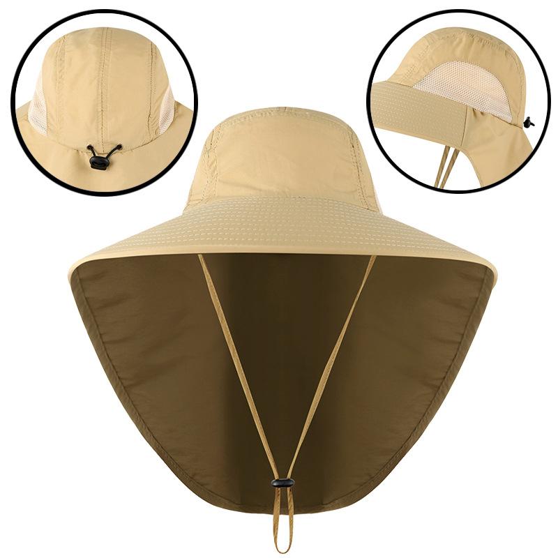 Unisex Wide Brim Sun Hat with Neck Flap UPF 50+ Breathable Cooling Neck Guard Safari Cap for Hiking Fishing
