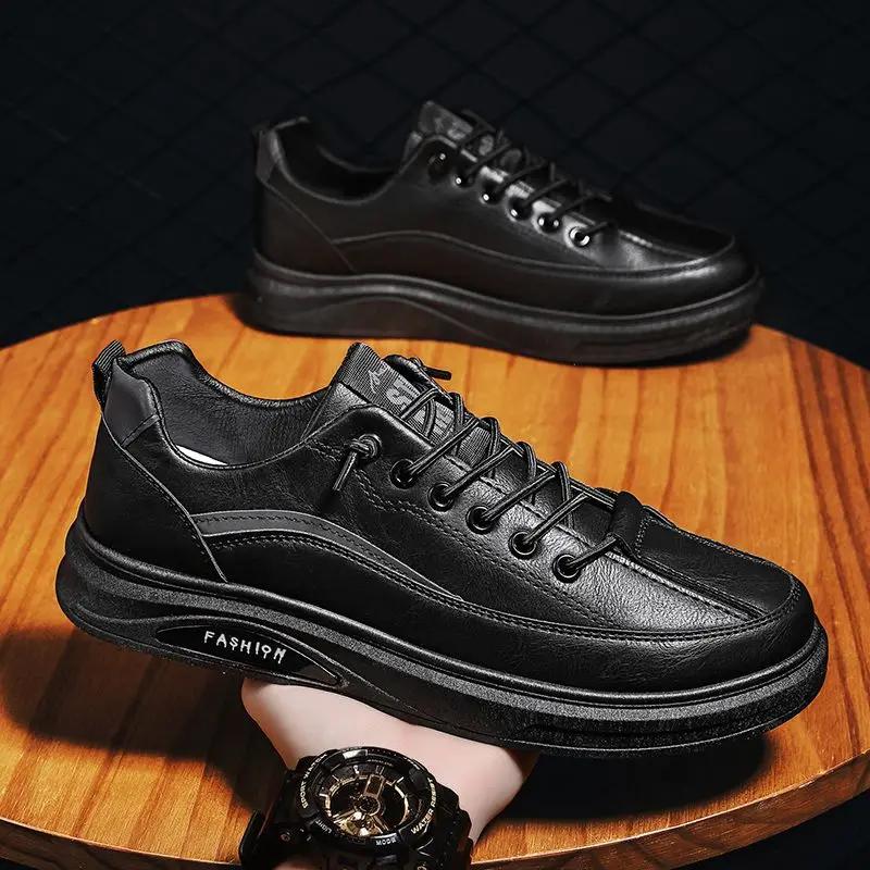 Fashion Height Increasing Leather Shoes for Men Round Toe Lace Up Designer High Quality Fashion Adults 2025 Trend Social Man Casual Shoe