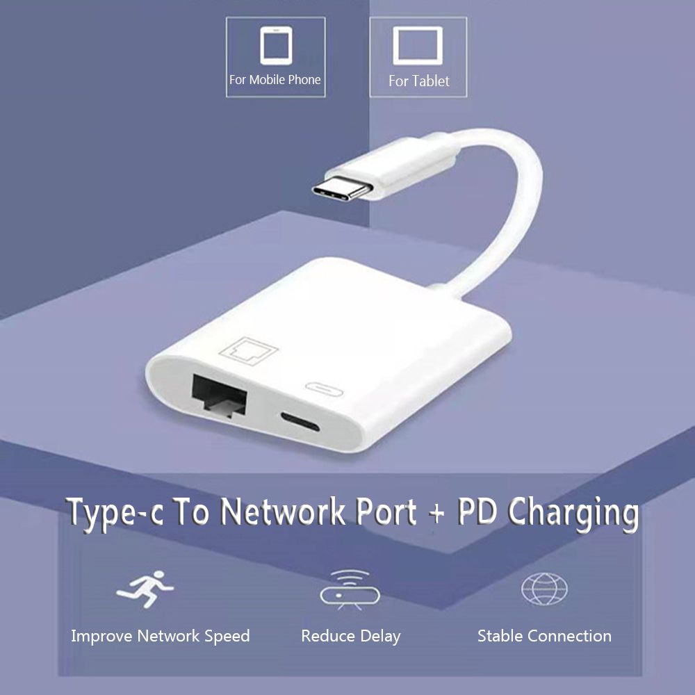 Portable Adapter Mobile Phone PD Charging Ethernet Converter Type-C to RJ45 Port Network Card