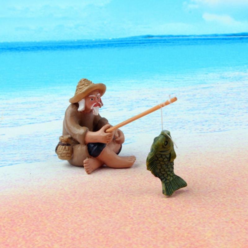 Декор для аквариумов Рыбак Винтажная модель Рыбака из смолы Декорации для пруда и сада