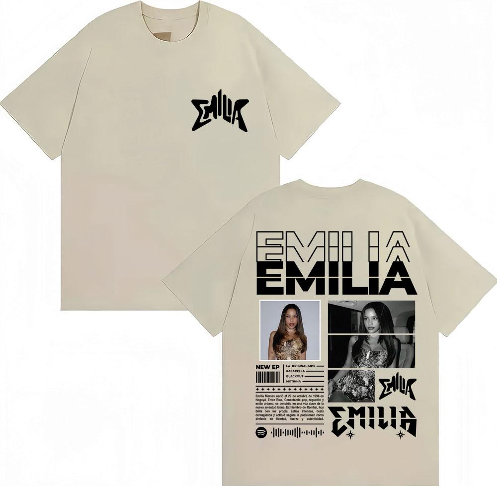 Футболка с графическим принтом Emilia Mernes MP3 Tour Унисекс Женская Мода Поп-музыка Хип-Хоп Короткий Рукав Оверсайз Хлопок Повседневные Футболки