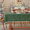 Christmas Green Gold Foil Bells Tablecloth Poly Cotton Blend for Holiday Dining Decor