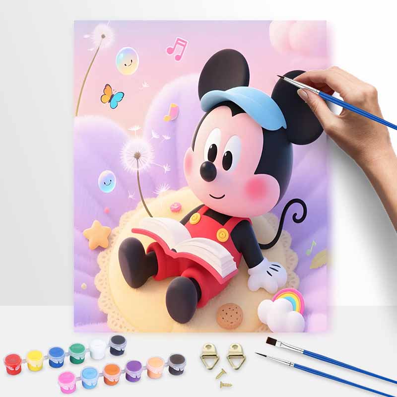 Disney Набор для ручной росписи масляными красками Микки Читающий Книгу Декорация Классический Стиль Домашний Декор Арт Настенные Картины Подарок Для Гостиной