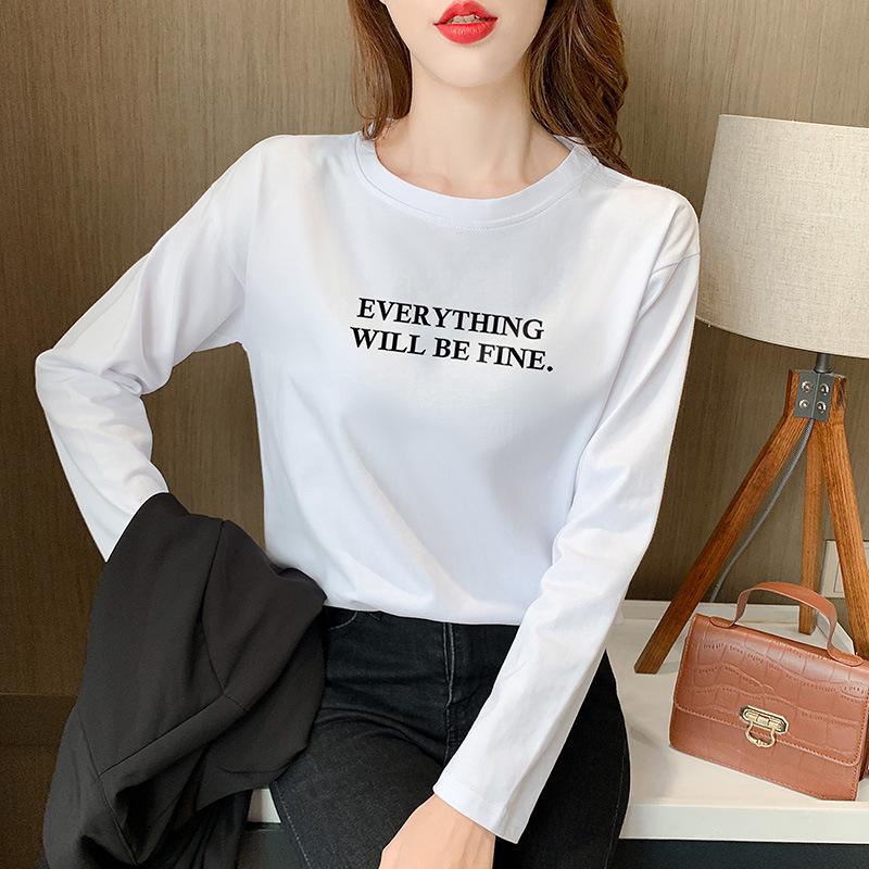 Женская свободная футболка с длинными рукавами из чистого хлопка — новинка сезона весна/осень 2024 г., утягивающий дизайн, закрывающий живот