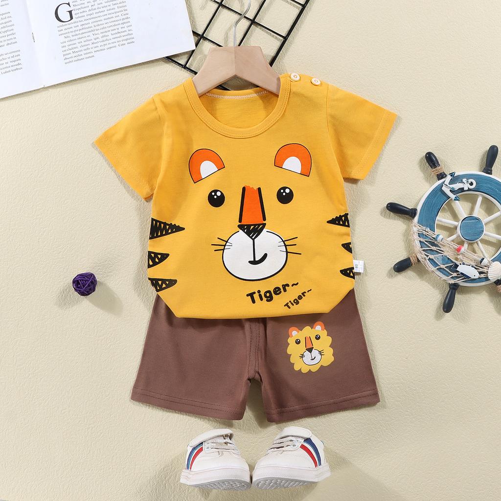 2023 Summer Cotton Children's Short Sleeve T-shirt Set Baby Short Sleeve Shorts Two-piece Set