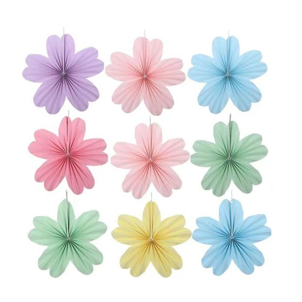 9Pcs/Set Floral Pom Poms Paper Fans DIY Wall Hanging Banner  Birthday Baby Wedding Party Decoration