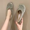 2024 Ethnic Style Hollow Out Mother Flats Shoes Soft Leather Holes Shallow Mouth Breathable Fashion Flat Lazy Women's Shoes