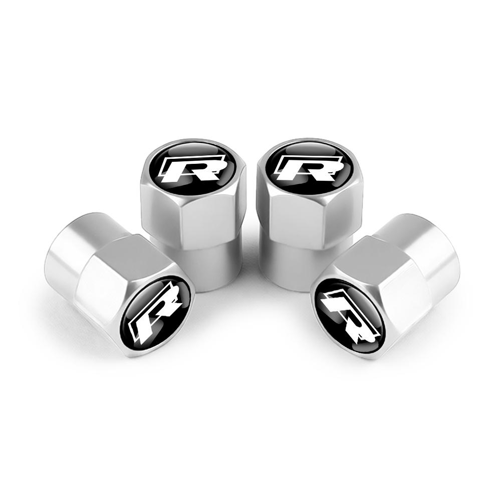 4Pcs Car Metal Wheel Tire Air Valve Dust Caps Accessories With Logo For Volkswagen Golf Rline Passat GTI Sagitar Scirocco Tiguan