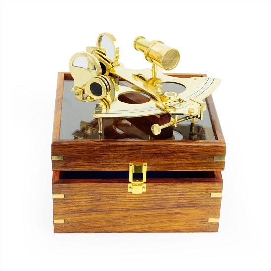 22,86 см большой латунный секстант со стеклянным деревянным ящиком Морская навигационная коллекция Пиратский подарок Идеи декора Морские инструменты