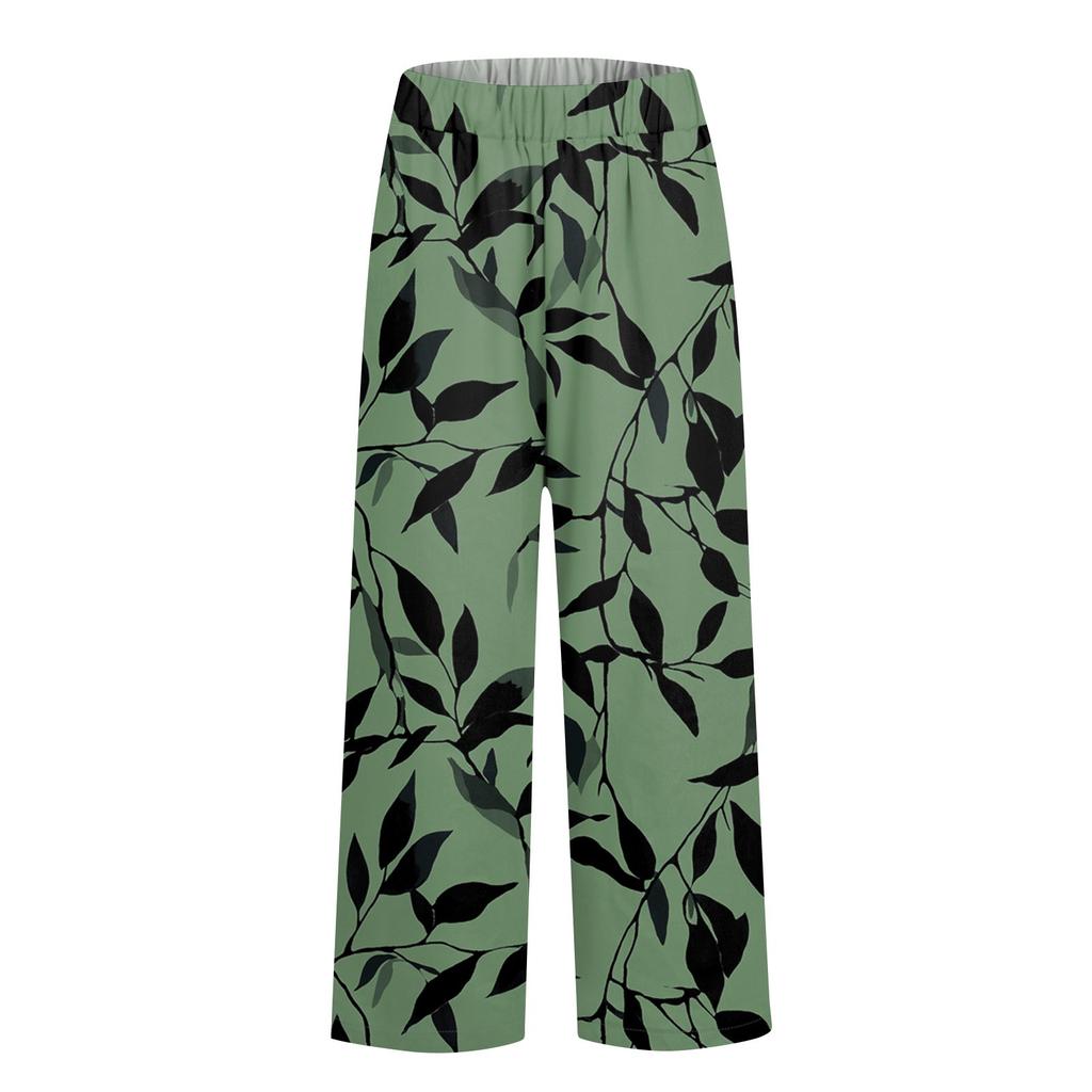 Женские модные повседневные брюки с цветочным принтом, прямые брюки с карманами и эластичной талией