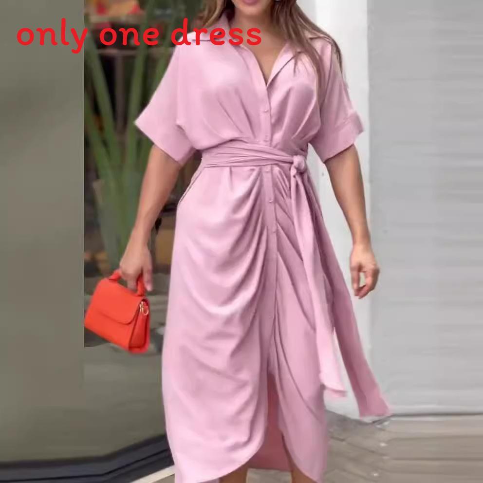 Stylish Summer Girl Dress With Shirt Collar In Polyester For Casual Wear