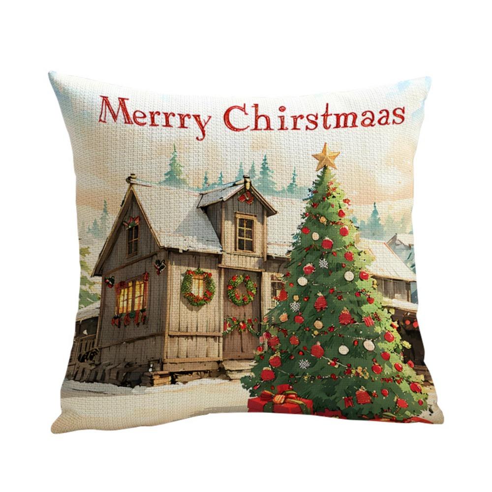 Flax Christmas Cushion Cover Luxury Xmas Throw Pillow Case Merry Christmas Pillow Cover  Bed