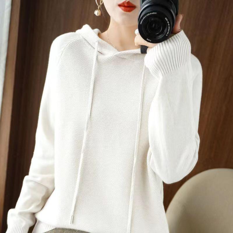 Пуловер, осенние и зимние свитера, женские свитера с капюшоном, свободный трикотаж с подкладкой, однотонный пуловер с длинными рукавами, женские топы