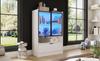 Modern LED Display Cabinet Height 120cm with LED Lighting, Living Room Cabinet with Glass Doors and Folding Door, Chipboard Display Cabinet, White