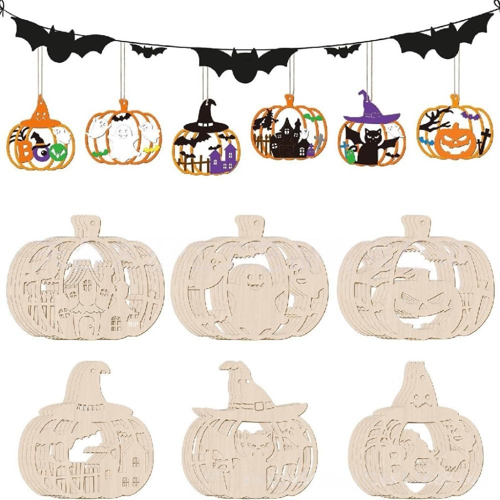 6/18/36PC Wooden DIY Painting Pumpkin Pieces for Halloween Carnival Ghost Festival Prank Party Gift Decoration Gift Pack Filling
