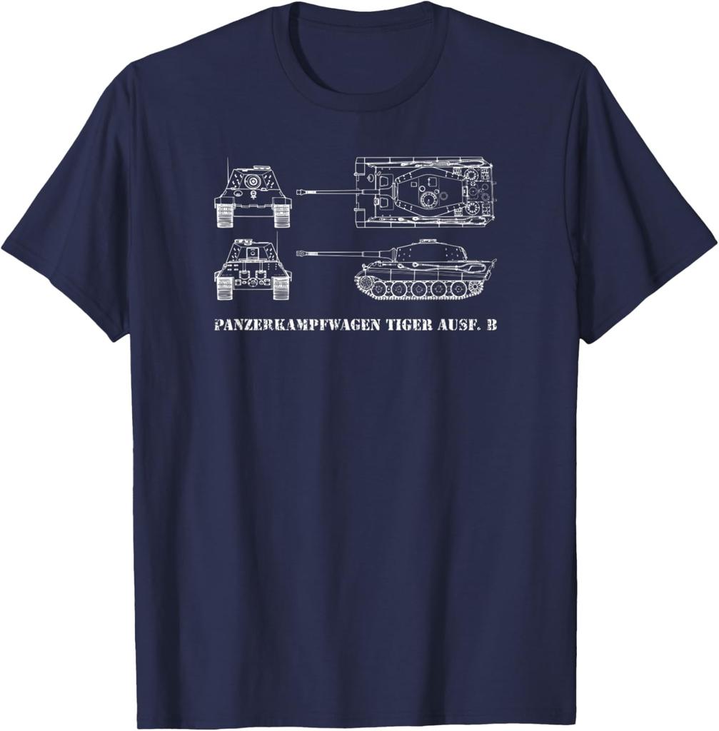 Вторая Мировая Война Немецкий Танк Тигр II Бронетанковый Чертеж Футболка 100% Хлопок Круглый Вырез Короткий Рукав Летняя Повседневная Мужская Футболка Уличная Одежда