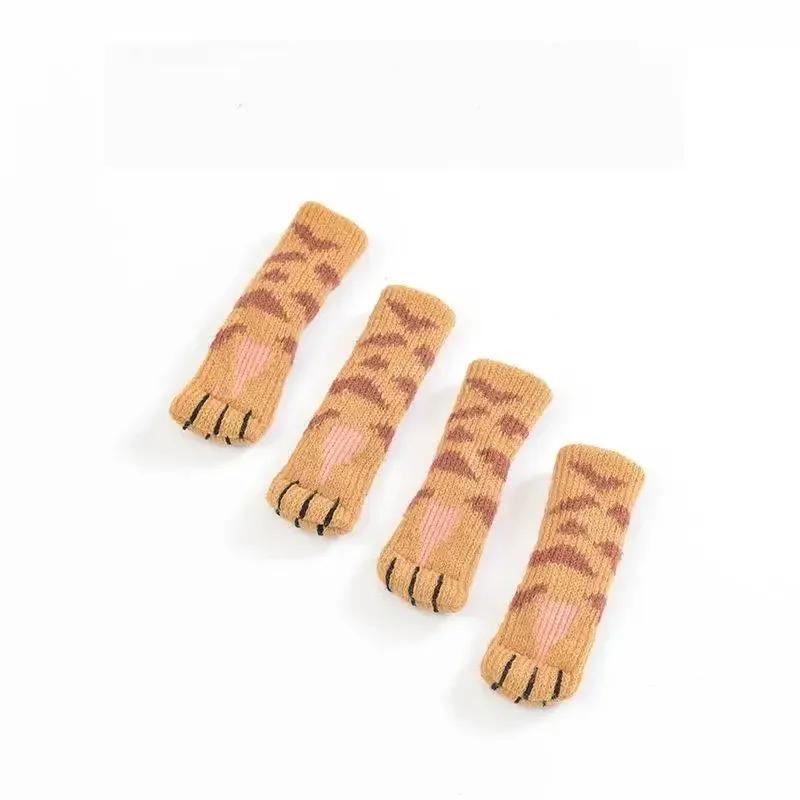 4 шт. милые носки для мебели с кошачьими лапками, вязаные чехлы для ножек стульев, напольные протекторы, нескользящие накладки на стол, подходят для квадратных и круглых ножек