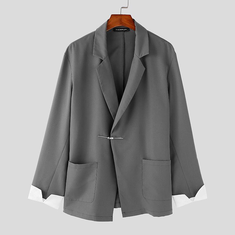 INCERUN Мужские свободные пиджаки с воротником-лацканами и длинными рукавами, с открытой передней строчкой