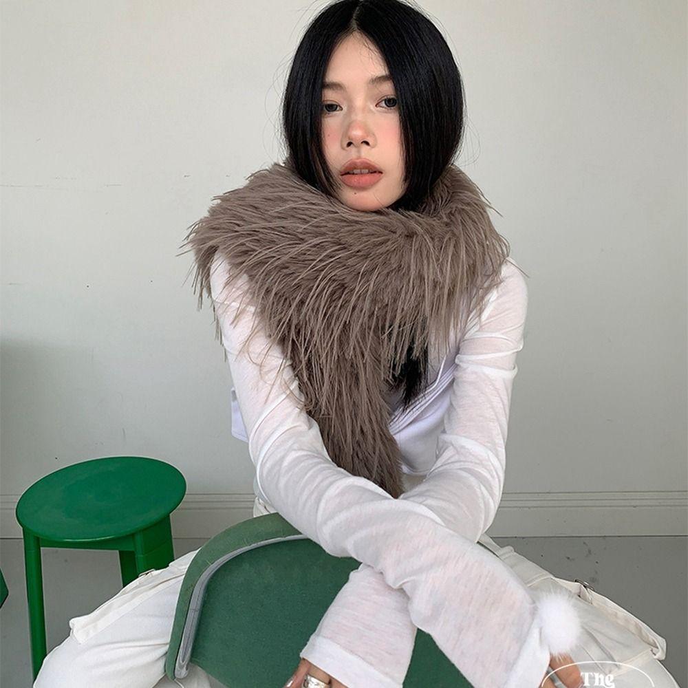 Harajuku Imitation Fur Scarf Pure Color Y2K Scarves Elegant Fluffy Shawl Wrap Student