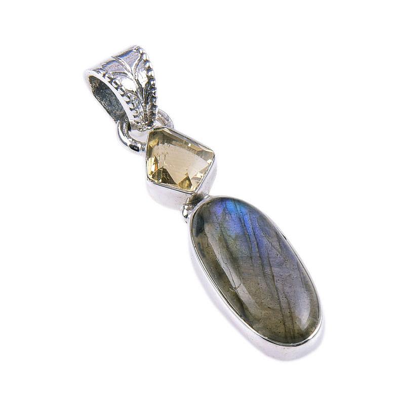 Natural Labradorite, Citrine 925 Solid Sterling Silver Gift Pendant 1.50'' B5O52