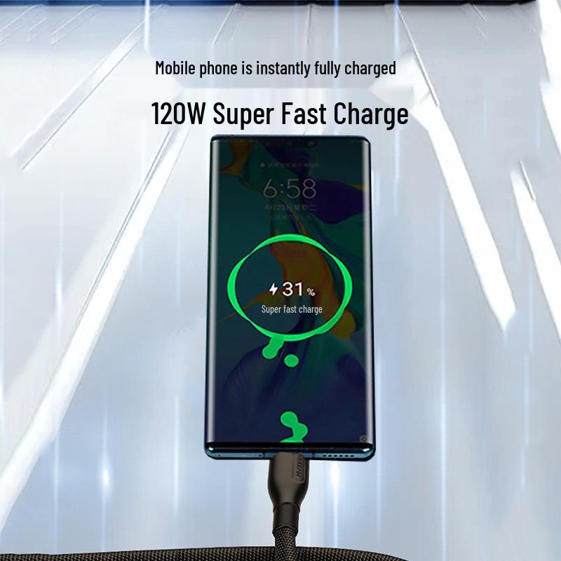 Lan Jing 120W 6A Супербыстрый кабель Type-C для Huawei - Прочный тканевый кабель для зарядки и передачи данных