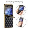 Для Samsung Galaxy Z Flip 6 5 4 ZFlip6 чехол Роскошный ромбовидный кожаный держатель с закаленным стеклом Складной противоударный жесткий чехол