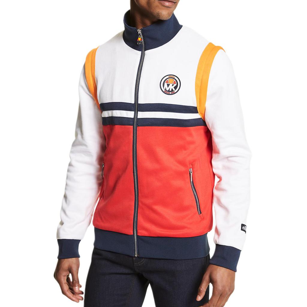 Michael Kors X Ellesse Сотрудничество Пламя Теннисный Узор Color Block Молния Повседневная Куртка Мужские куртки Белый Красный CS250TU5HM661