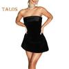 Women Evening Dress Off Shoulder Bandeau Backless Sleeveless Slim Waist A-line Mini Dress Prom Party Banquet Short Dress
