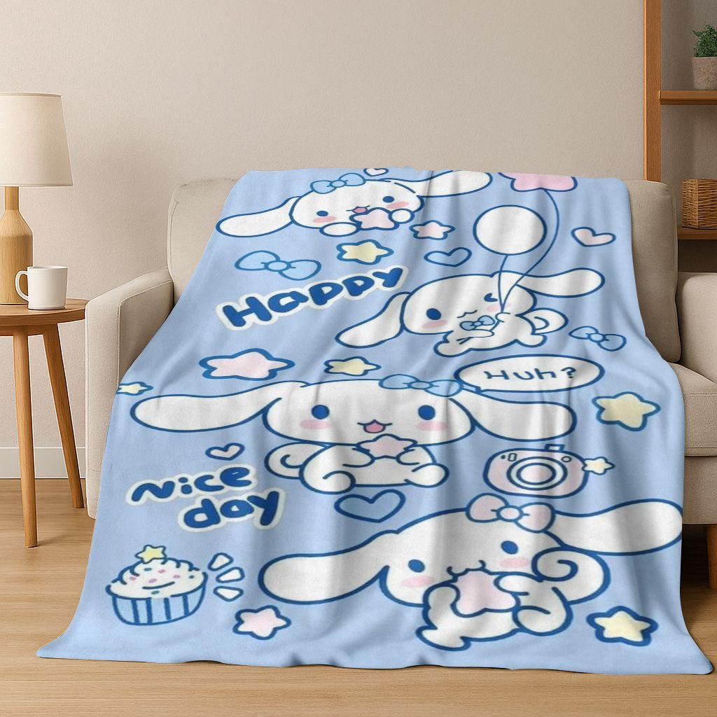 2026 New Cute Cinnamoroll Pompompurin Sanrio Cartoon Flannel Blanket,Warm and Cozy Soft Throw Blanket for Home Bedroom Bed Sofa