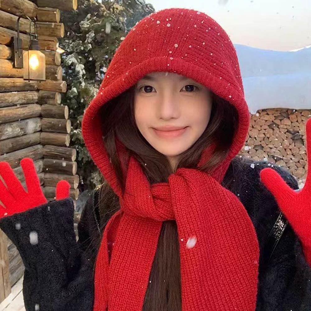 Knitted Scarf Cap One-Piece Ear Protection Cap Retro Fashion Winter Balaclava  Cold Weather