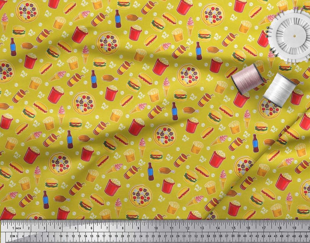 Soimoi Японская креп-сатиновая ткань, ткань с принтом для холодных напитков, пиццы и гамбургеров, 1 метр, 42 дюйма