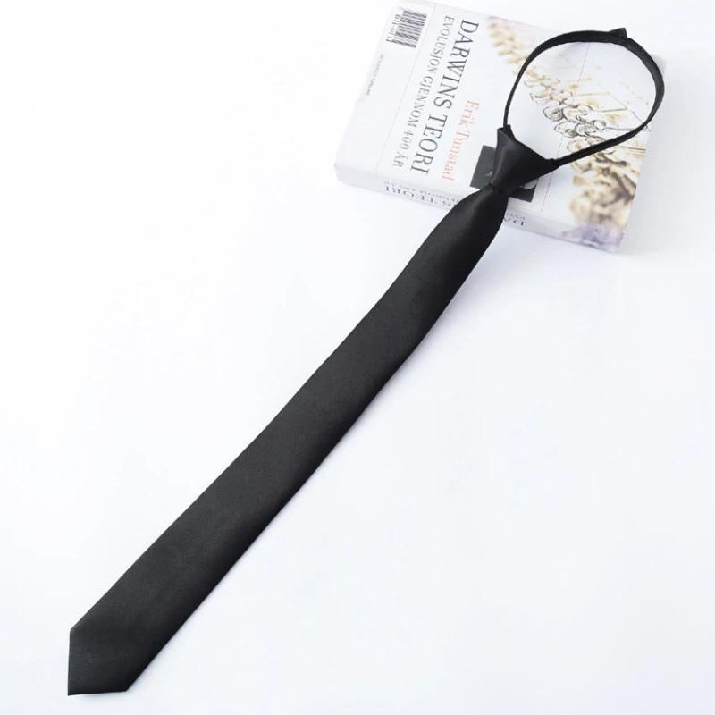 Black Zipper Ties Retro Silky Narrow Women Men Neck Tie Slim Smooth Bow Tie Korean Style Simple Elegant All-match Trendy Tie