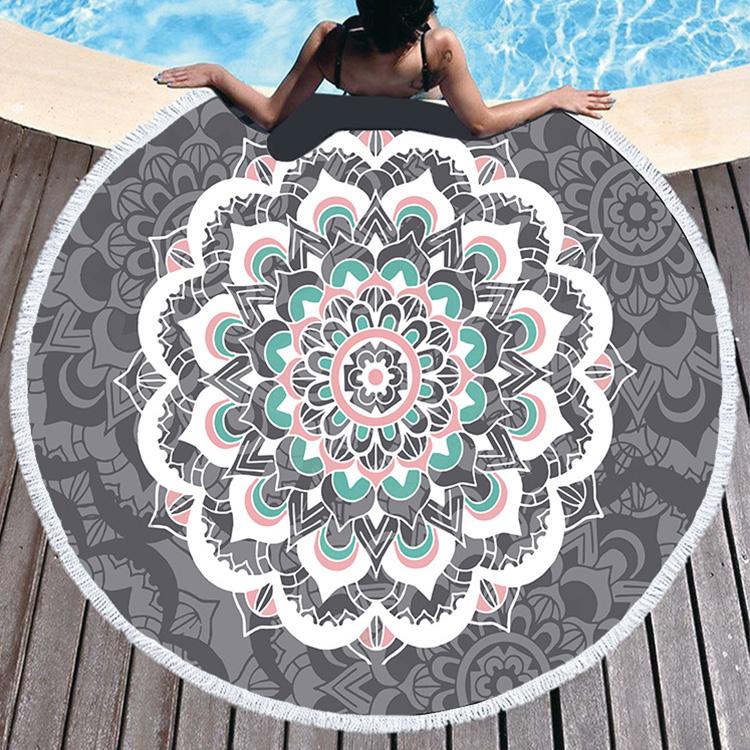 Microfiber Sand Free Quick Dry Hippie Boho Circle Bath Mandala Round Beach Towel with Fringes