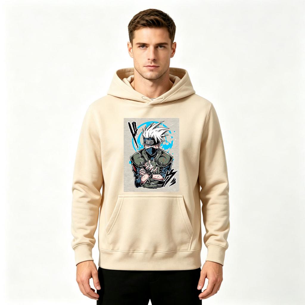 Men Casual Anime Character Print Pullover Hoodie Long Sleeve Comfort Streetwear Hooded Sweatshirt