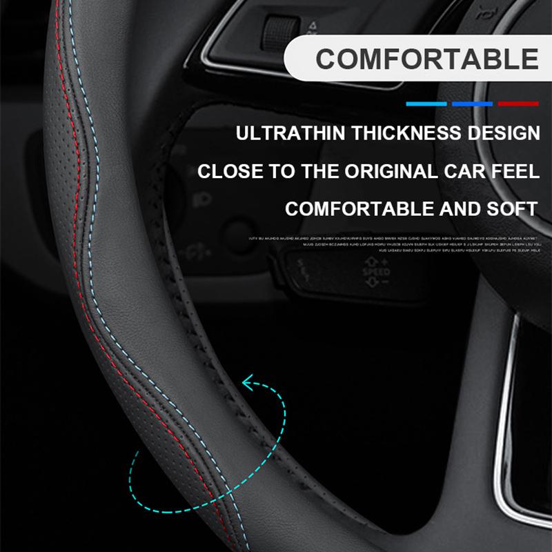 Car Leather Steering Wheel Cover Non-Slip For Jeep Wrangler Patriot Commander Grand Cherokee Compass Wagoneer Gladiator Renegade