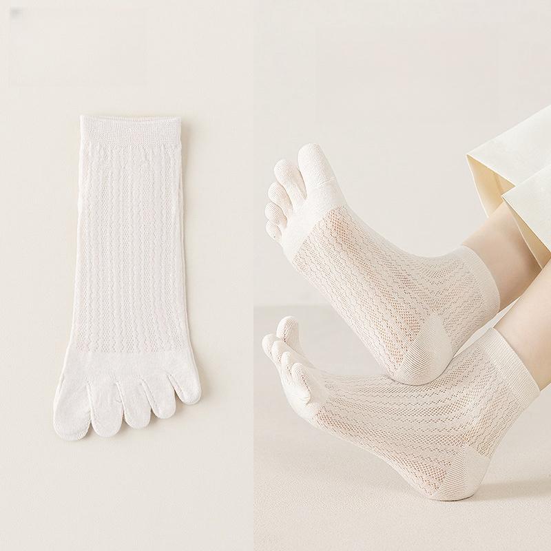 Five Finger Socks Summer Thin Cut Hollow Mesh Toe Socks Breathable and Sweat Absorbing Women's Short Tube Cotton Socks Spring and Autumn