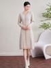 Autumn/Winter 2025 Women's Color Block Knitted Dress: Long Sleeve, Round Neck, High Waist, Slimming, Mid-Length
