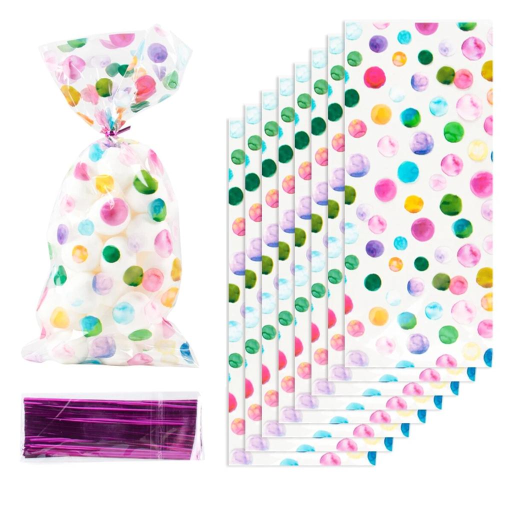 50Pcs Rainbow Polka Dot Printed Treat Bags Plastic Candy Gift Bags For Baby Shower Birthday Weddings Party Favors