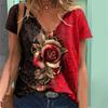 3D Rose Flower Print Women T Shirt 2021 New Summer Casual Short Sleeve V-Neck Loose Oversized Tops Ladies Large Size 5XL Clothes