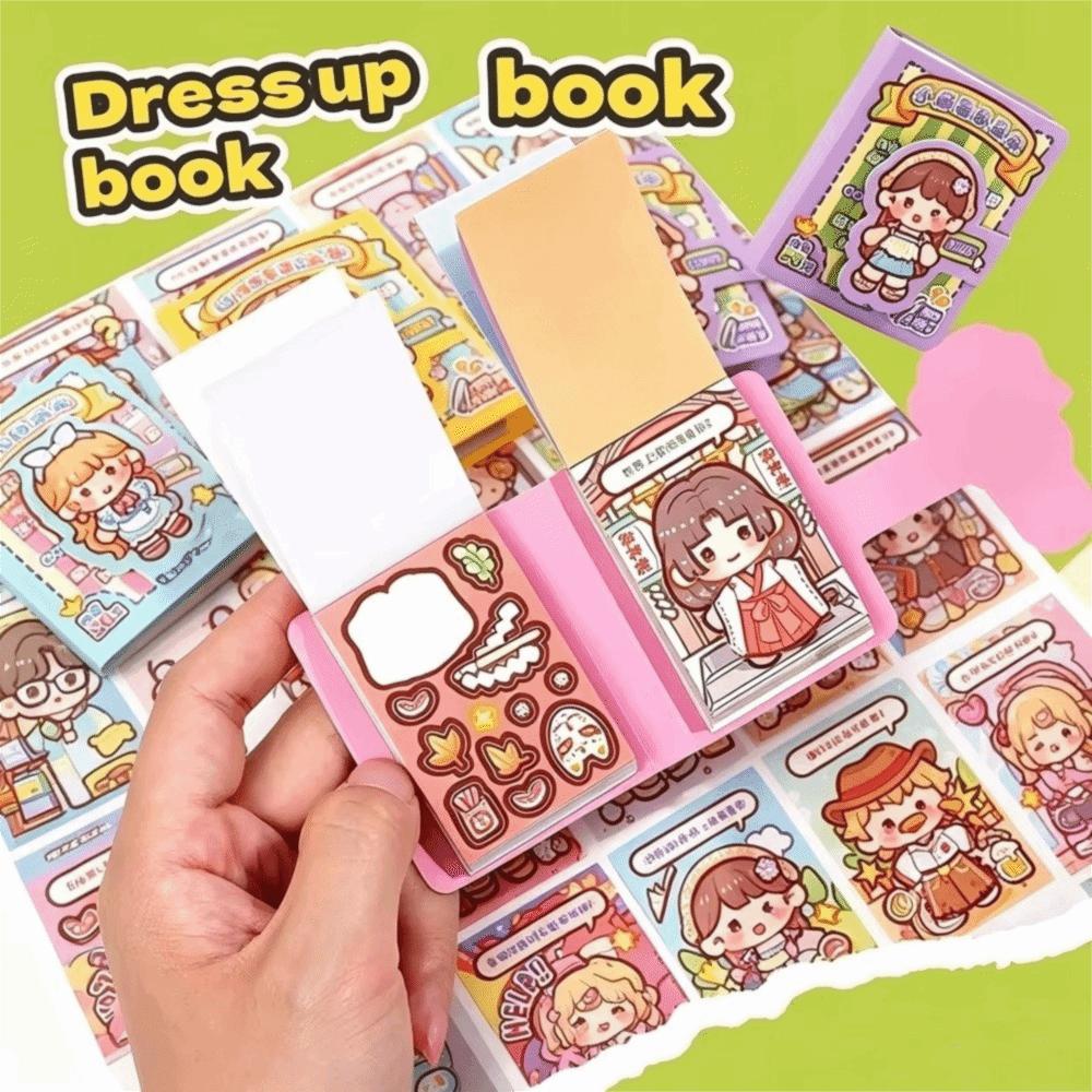 Cartoon Style Mini Dress-Up Sticker Book Self Adhesive Outfit Sticker Book Scrapbook Decorating