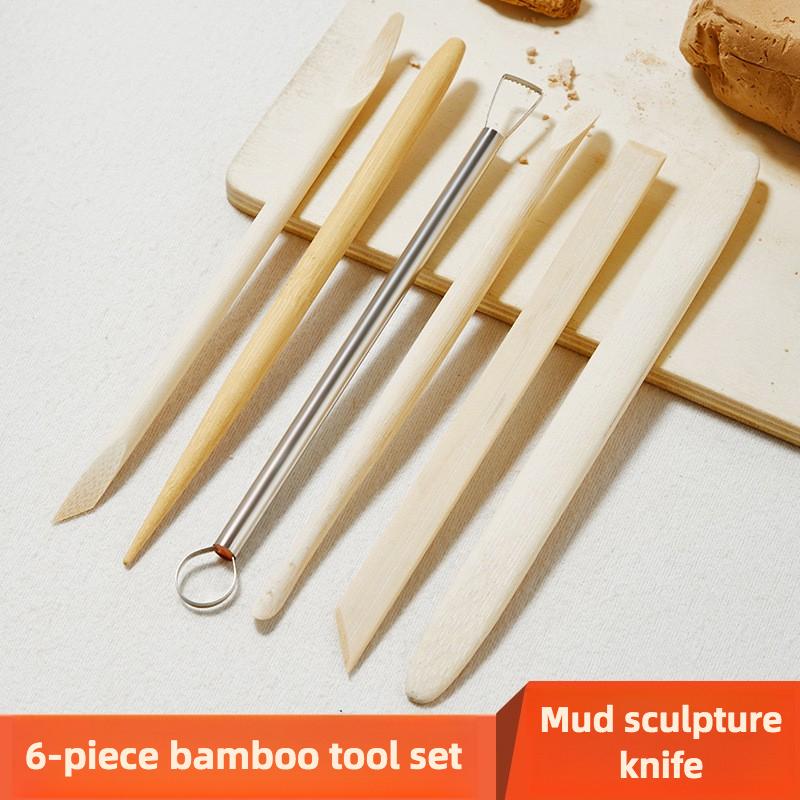 Pottery Tools Bamboo Clay Sculpture 6-Piece Set Clay Sculpture Fine Carving Figure Pottery Clay Knife Art Supplies