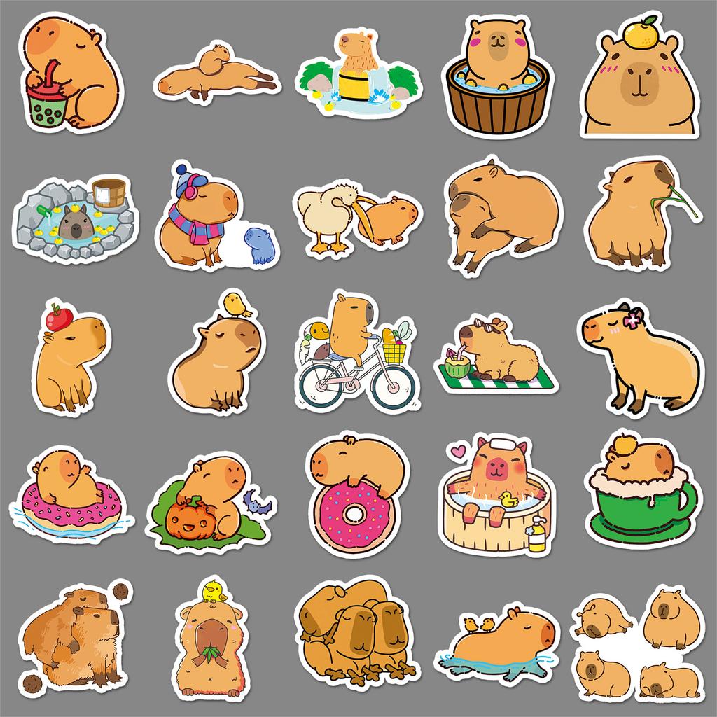 100 Capybara Cartoon Stickers Cute Animal Kapibala Guka Decorative Water Cup Mobile Phone Small Mochi Stickers