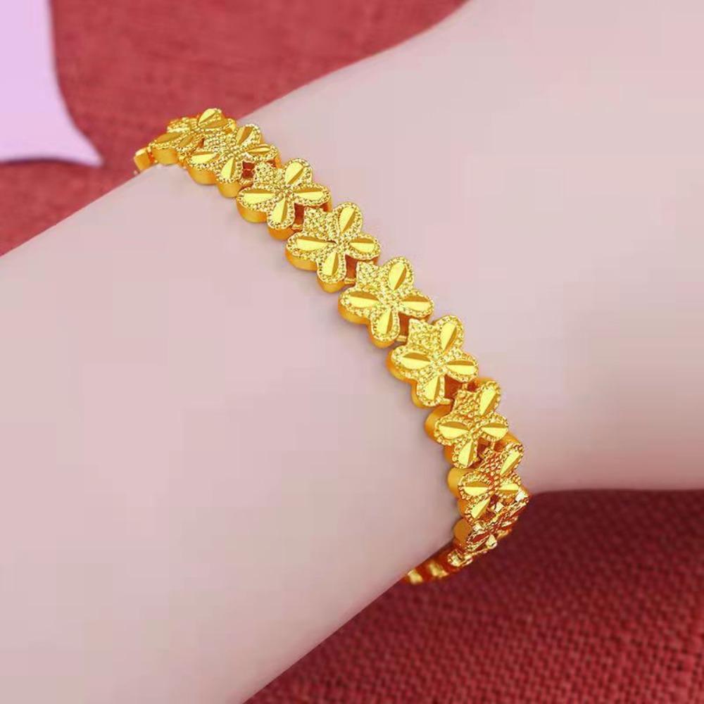 Zinc Zinc Alloy Golden Bracelet Flower Chinese Style Bangles Fashionable Hollow Bracelet  Ladies
