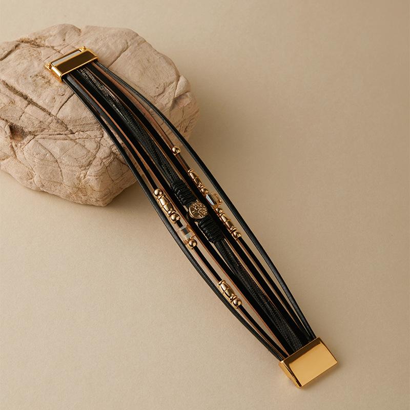 Кожаный браслет с бусинами для женщин, массивная цепочка, многослойный обруч, широкие браслеты, украшения для вечеринок, аксессуары