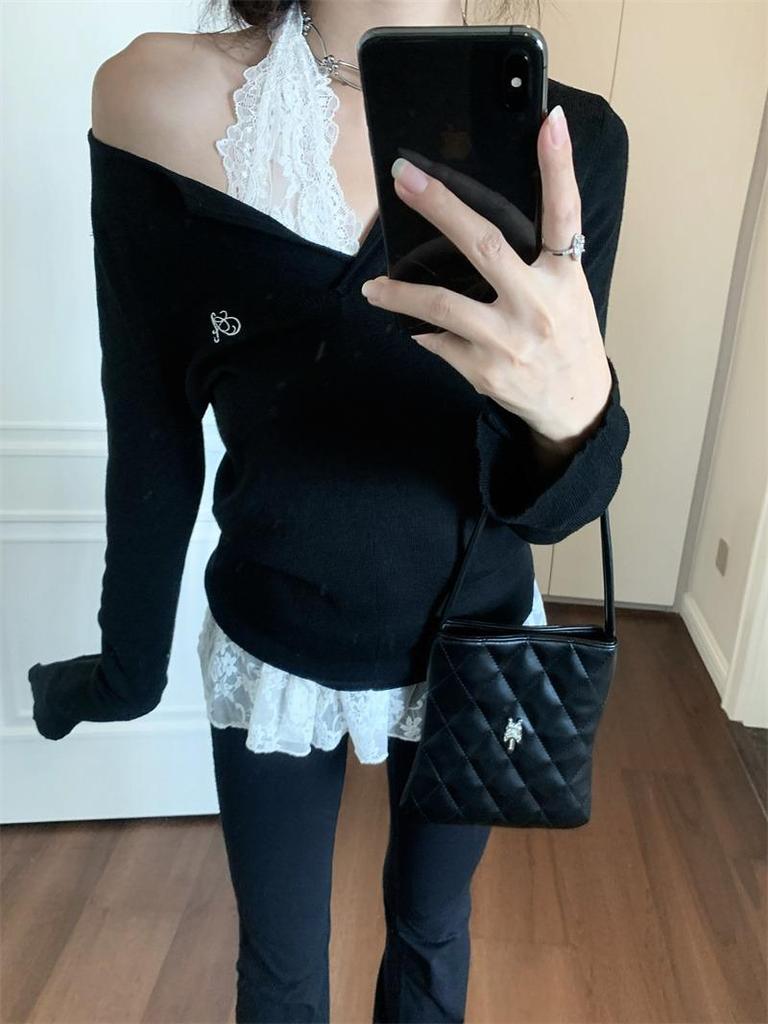 Женский свитер Sweet & Spicy Chic с вышивкой, утягивающий, черный, с длинными рукавами, для ранней осени