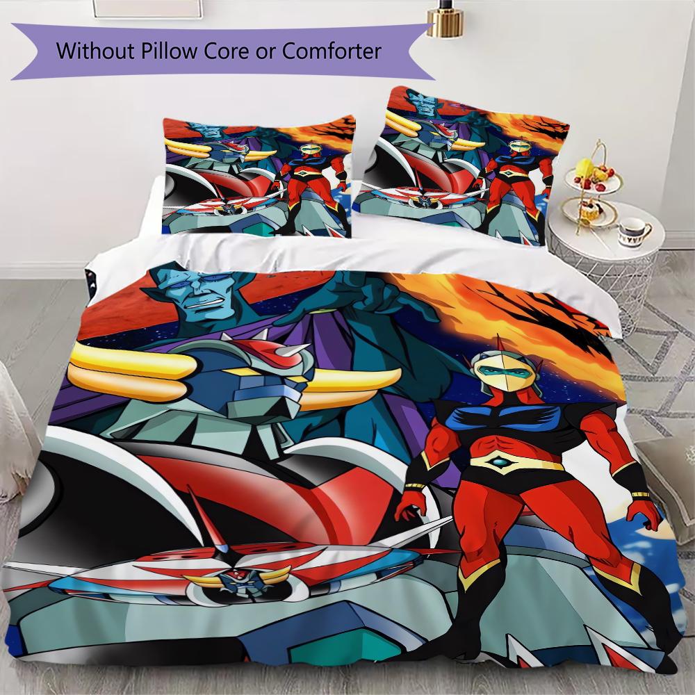 Grendizer Goldorak Pattern Bedding,Quilt Set Quilt Cover Pillowcase Home Birthday Gift(1 * duvet cover + 2 * pillowcase, without core)_lx