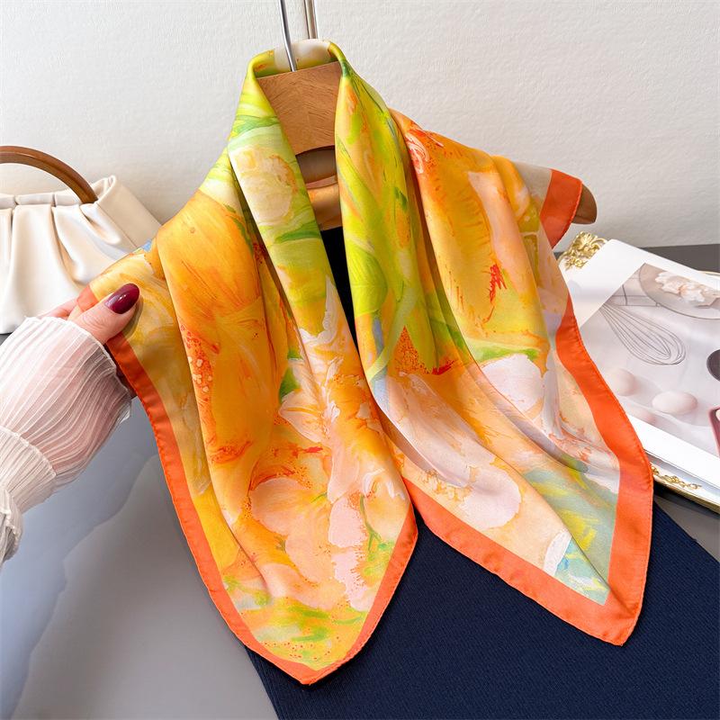 70X70Cm Foulard Silk Feeling Design Small Square Scarf Female Travel Essential Elegant Gift Neckerchief Bandana Hijab Hair Wrap