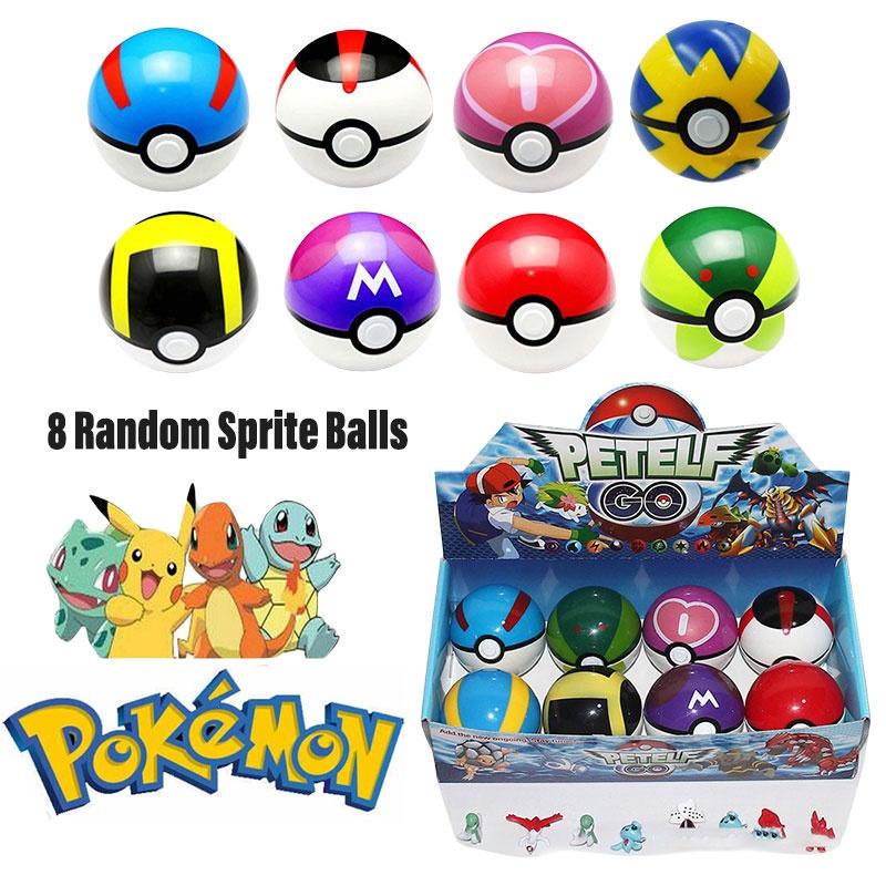 Pocket Monster Ball Toy 7cm Diameter Abs Material Set Of 8 Pokemon Figures